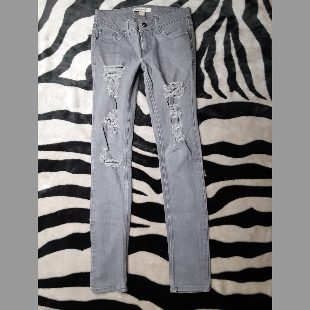 Forever 21 Gray Holey Skinny Jeans